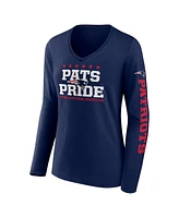 Women's Fanatics Navy New England Patriots Hometown Sweep Long Sleeve V-Neck T-shirt