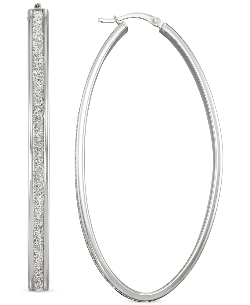 Glitter Oval-Shape Hoop Earrings in Sterling Silver