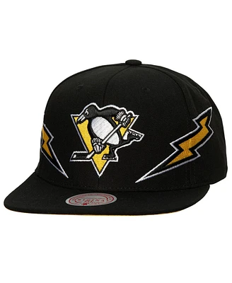 Men's Mitchell & Ness Black Pittsburgh Penguins Double Trouble Lightning Snapback Hat
