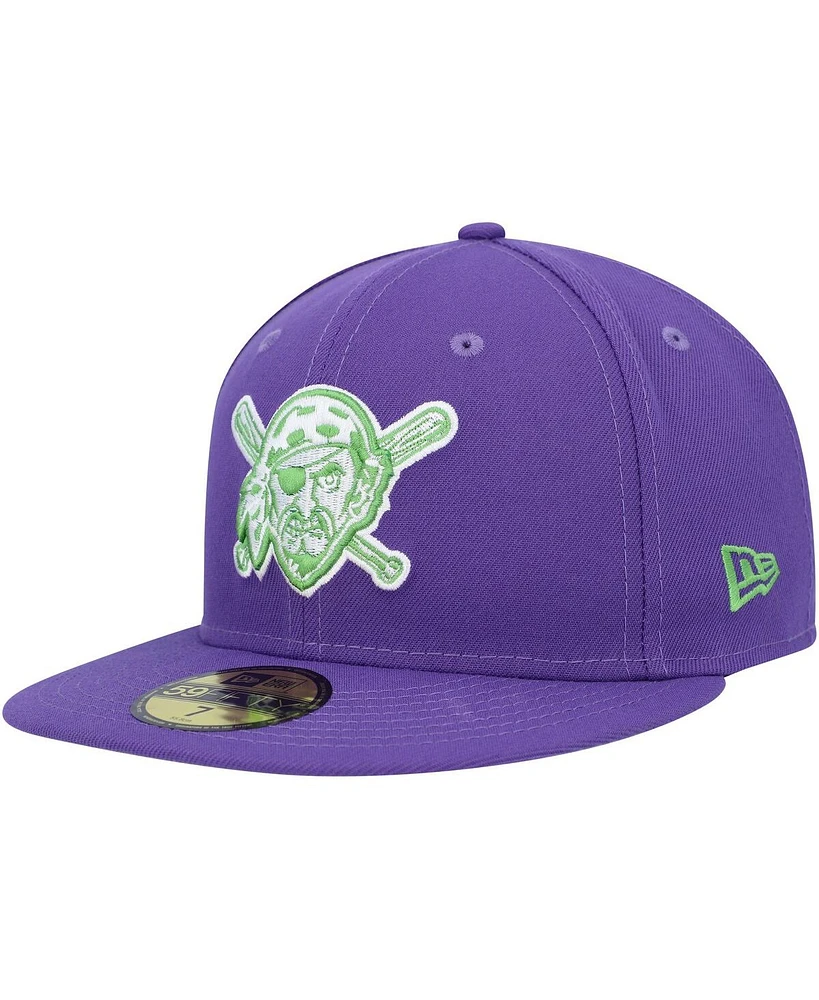 Men's New Era Purple Pittsburgh Pirates Lime Side Patch 59FIFTY Fitted Hat