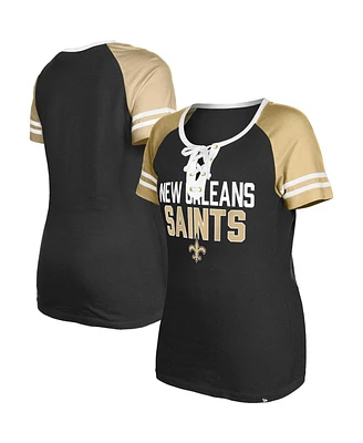 Women's New Era Black New Orleans Saints Raglan Lace-Up T-shirt