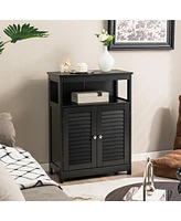 Bathroom Wood Storage Cabinet w/ Double Shutter Door