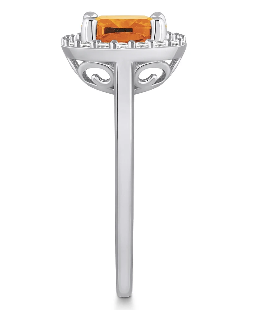 Macy's Citrine (2 ct. t.w.) and Diamond (1/4 Halo Ring 14K White Gold