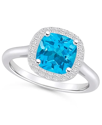 Macy's Blue Topaz (2-3/4 ct. t.w.) and Diamond (1/4 Halo Ring 14K White Gold