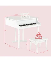 Costway 30 Key Classical Kids Piano Wooden Musical Instrument Toy w/ Stand & Stool