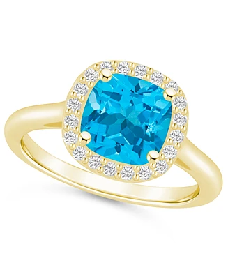 Macy's Blue Topaz (2-3/4 ct. t.w.) and Diamond (1/4 Halo Ring 14K Yellow Gold