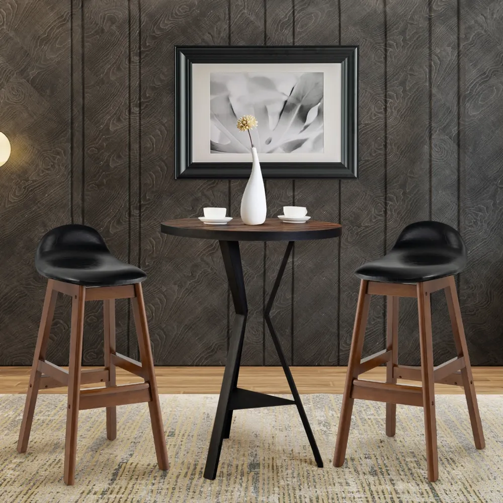 Set of 2 Upholstered Pu Leather Barstools 27.5'' Wooden Dining Chairs