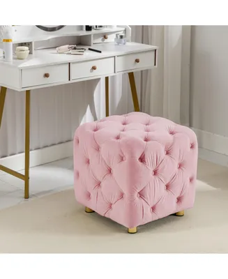 Pink Modern Velvet Upholstered Ottoman, Exquisite Small End Table, Soft Foot Stool
