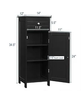 Bathroom Floor Cabinet Wooden Storage Organizer Free-Standing w/ Drawer & Shelf