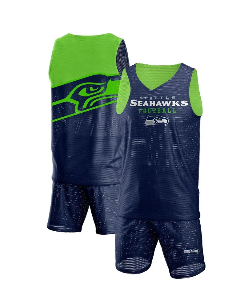 Men's Foco College Navy Seattle Seahawks Colorblock Mesh V-Neck Tank Top and Shorts Set