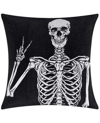Edie@Home Halloween Velvet Peace Skeleton Decorative Pillow, 18" x 18"