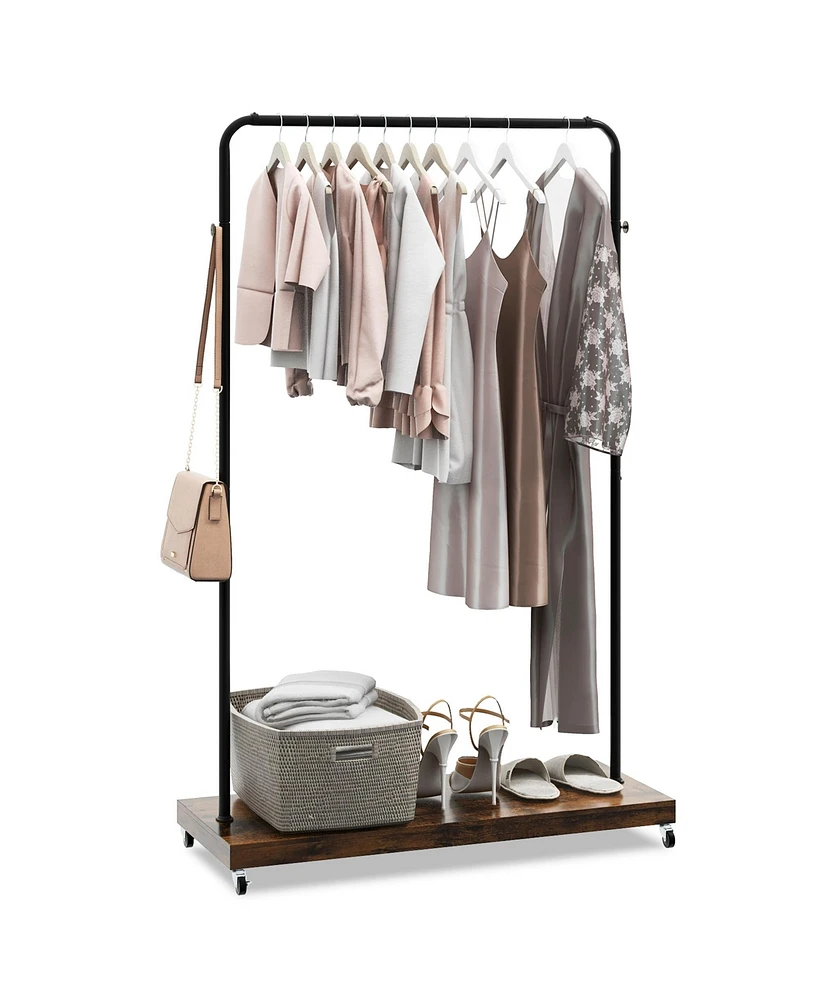 Industrial Pipe Rolling Garment Rack Heavy Duty Clothing Rack with Hooks & Shelf
