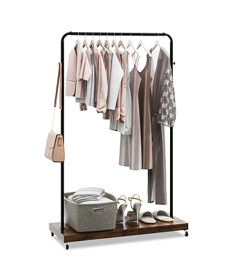 Industrial Pipe Rolling Garment Rack Heavy Duty Clothing Rack with Hooks & Shelf