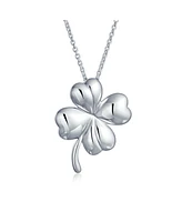 Bling Jewelry Good Luck Fortune Irish Shamrock Shape Lucky Charm Four Leaf Clover Pendant Necklace Sterling Silver