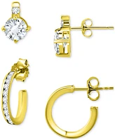 Giani Bernini 2-Pc. Set Cubic Zirconia Stud & Hoop Earrings, Created for Macy's