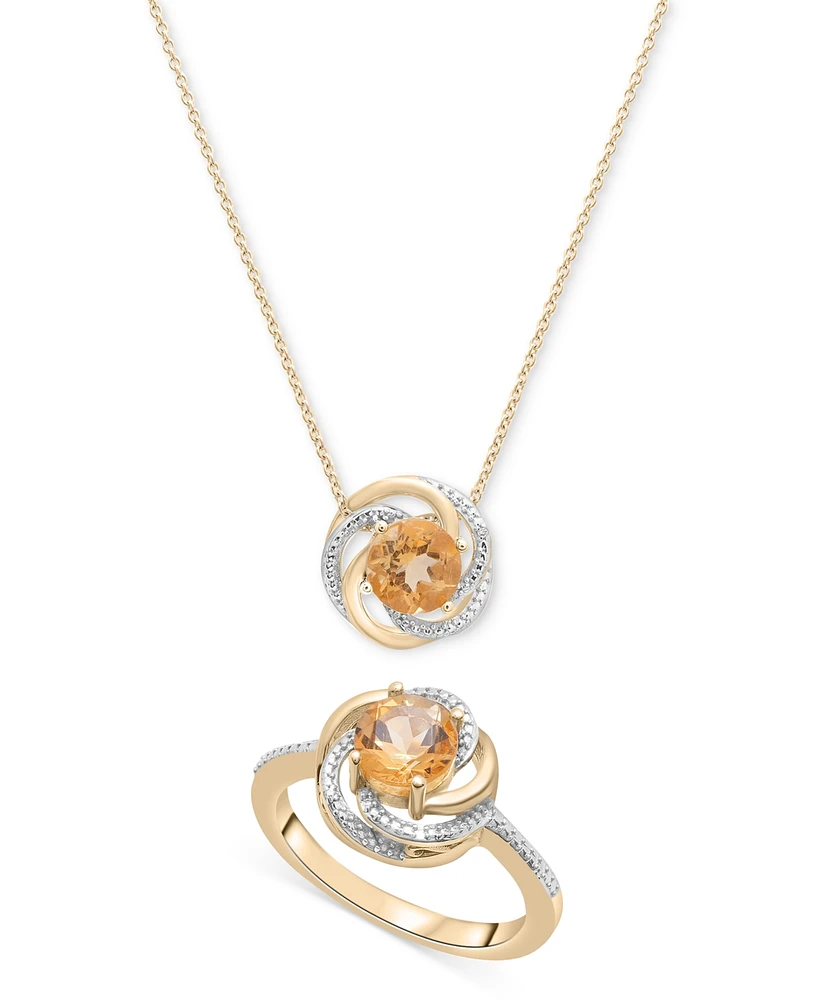 2-Pc. Set Pink Amethyst (1-1/2 ct. t.w.) & Diamond Accent Spiral Pendant Necklace Matching Ring 14k Rose Gold-Plated Sterling Silver (Also Blu