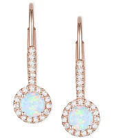 Lab-Grown Sapphire (1/2 ct. t.w.) & White (1/6 Halo Drop Earrings 14k Rose Gold-Plated Sterling Silver (Also Lab-Gr