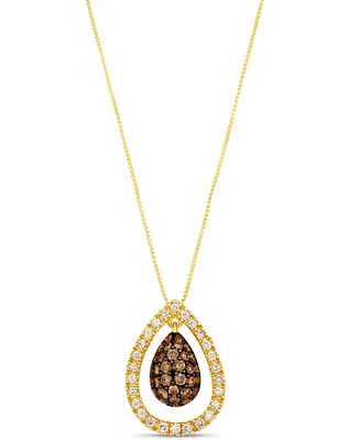 Le Vian Chocolate Diamond & Nude Diamond Double Orbital Pear Halo Adjustable 20" Pendant Necklace (3/4 ct.t.w.) in 14k Gold