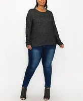 Coin 1804 Plus Size Cozy Long Sleeve Pullover Top with Gunmetal Studs