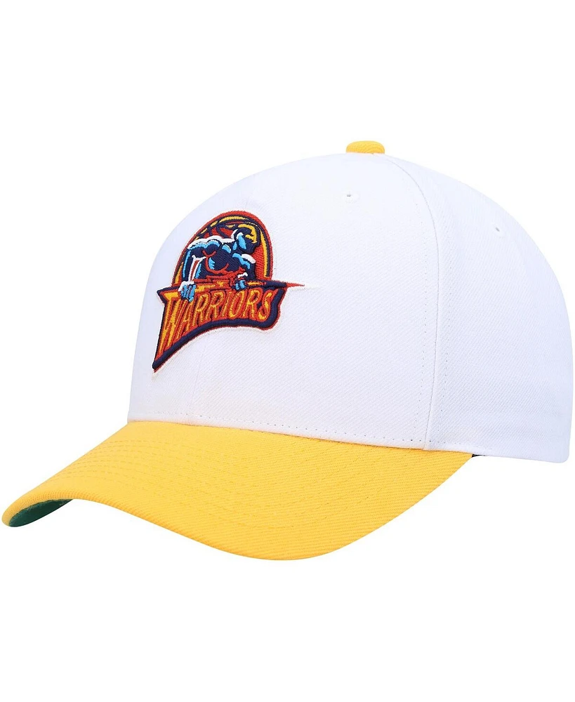 Men's Mitchell & Ness White, Gold Golden State Warriors Hardwood Classics Core 2-Tone 2.0 Pro Snapback Hat