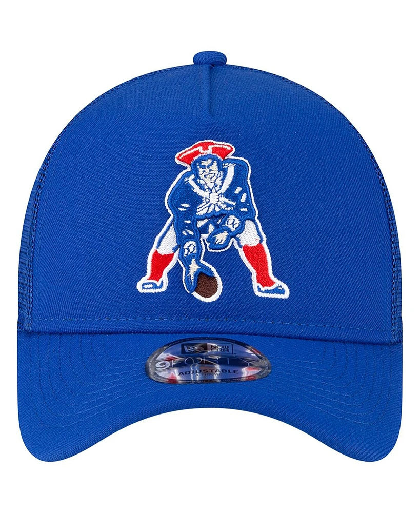 Men's New Era Royal New England Patriots Throwback Logo A-Frame Trucker 9FORTY Adjustable Hat