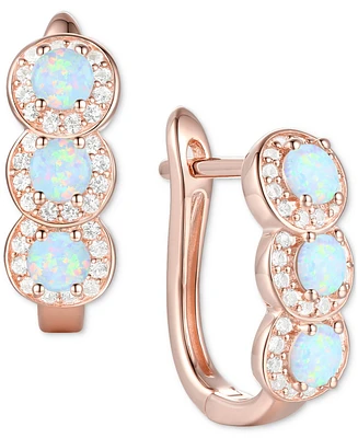 Lab-Grown Opal (1/4 ct. t.w.) & White Sapphire Triple Halo Leverback Earrings 14k Rose Gold-Plated Sterling Silver (Also i