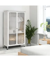 Storage Wardrobe Cabinet Mobile Armoire Closet with Hanging Rod & Adjustable Shelf