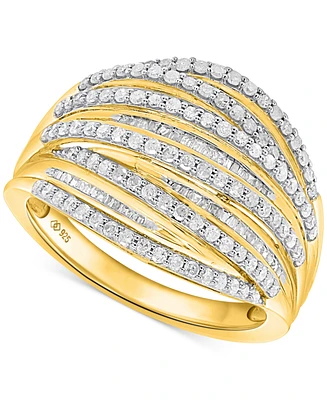 Diamond Round & Baguette Multirow Statement Ring (1 ct. t.w.) 14k Gold-Plated Sterling Silver