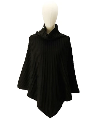 Michael Kors Women's Wide-Rib Button Turtleneck Poncho
