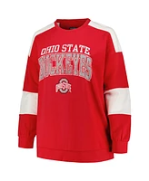 Women's Profile Scarlet Ohio State Buckeyes Plus Size Striped Pullover Sweatshirt