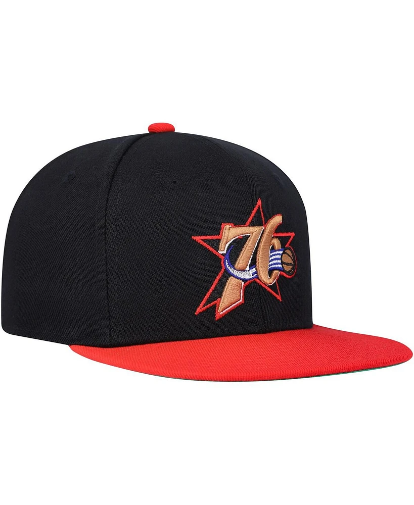 Big Boys and Girls Mitchell & Ness Black, Red Philadelphia 76ers Two-Tone Snapback Hat