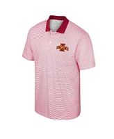 Men's Colosseum White, Cardinal Iowa State Cyclones Print Stripe Polo Shirt