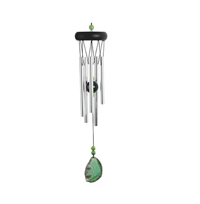 Fc Design 20" Long Wooden Top Green Geode Wind Chime Home Decor Perfect Gift for House Warming, Holidays and Birthdays