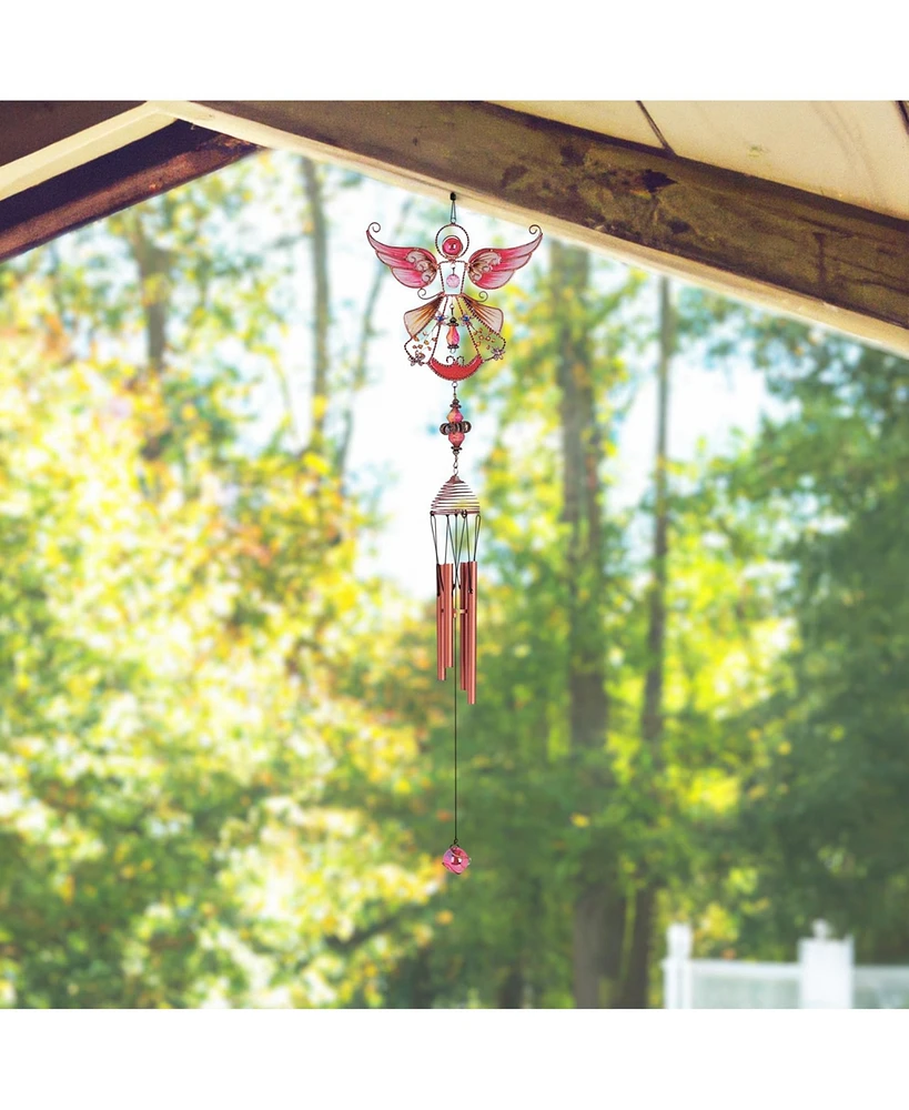 23" Long Red Angel Copper and Gem Wind Chime