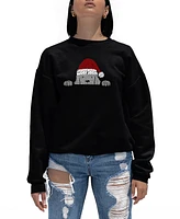 La Pop Art Women's Christmas Peeking Dog Word Crewneck Sweatshirt