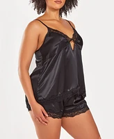 iCollection Plus Size Silky Centered Jeweled Camisole and Shorts Pajama Set