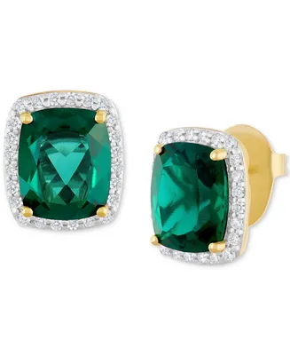 Grown With Love Lab Emerald (7-5/8 ct. t.w.) & Diamond (1/2 Halo Stud Earrings 14k Gold