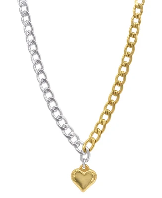 Adornia Two-Tone Half & Half Heart Pendant Toggle 18" Necklace