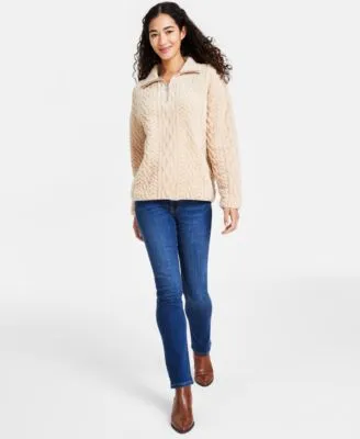 Tommy Hilfiger Womens Cable Knit Mock Neck Coat Straight Jeans