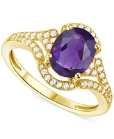 Amethyst (1-1/2 ct. t.w.) & Lab-Grown White Sapphire (1/4 Open Frame Ring 14k Gold-Plated Sterling Silver (Also Additional Gemstones)