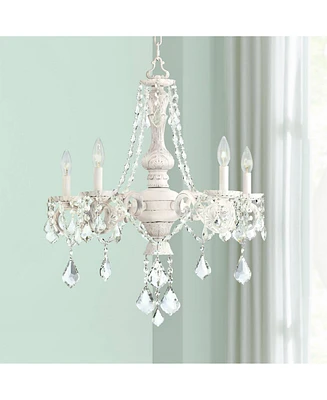 Kathy Ireland Chateau de Conde Antique Rubbed White Chandelier Lighting 26" Wide French Clear Crystal 5-Light Fixture for Dining Room House Foyer Entr