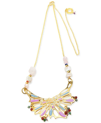 Nectar Nectar New York 18k Gold-Plated Mixed Gemstone Statement Necklace, 40" + 10" extender