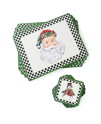 Spode Christmas Tree Black & White Placemat and Coaster Set
