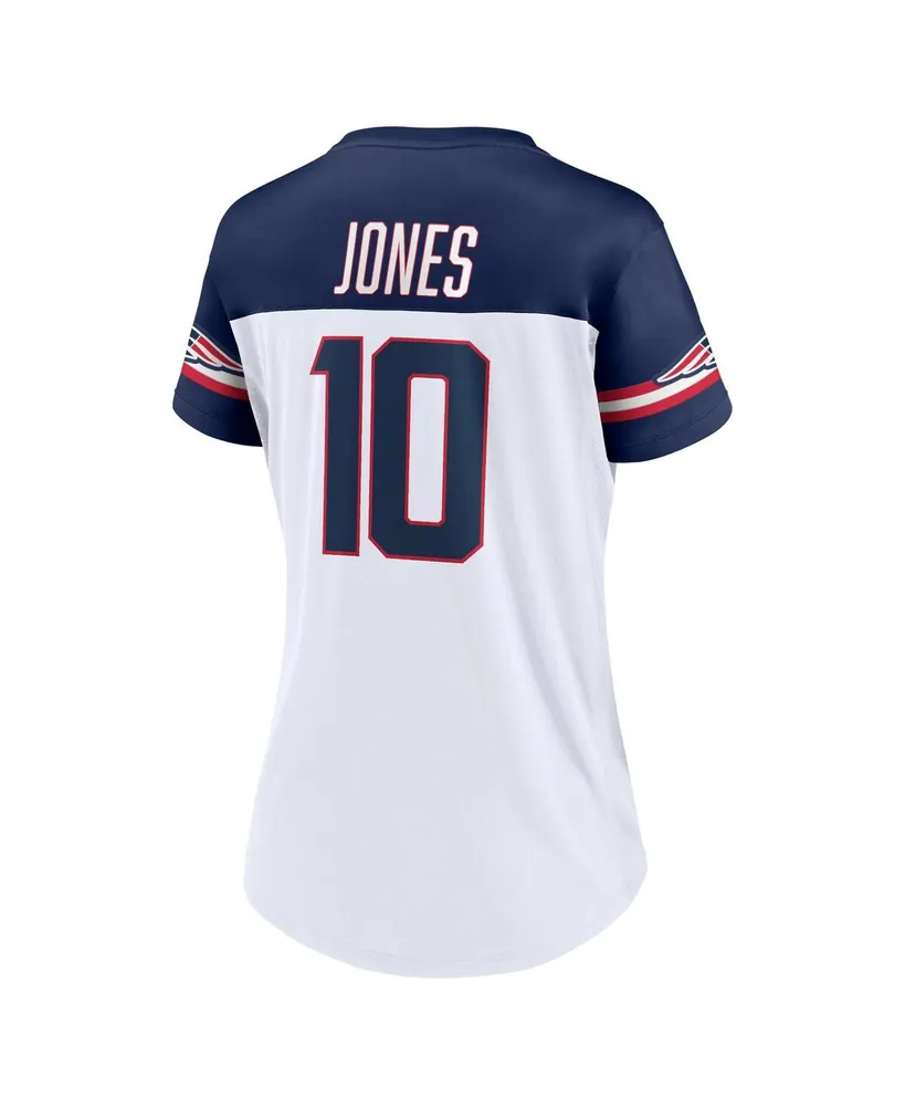 Women's Fanatics Mac Jones White New England Patriots Athena Name and Number V-Neck Top