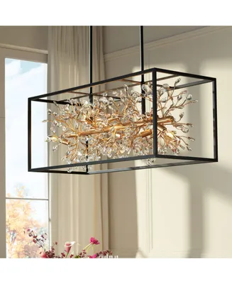 Possini Euro Design Carrine Black Painted Gold Linear Pendant Chandelier 38 1/2" Wide Modern Clear Crystal 8-Light Fixture Dining Room House Foyer Ent