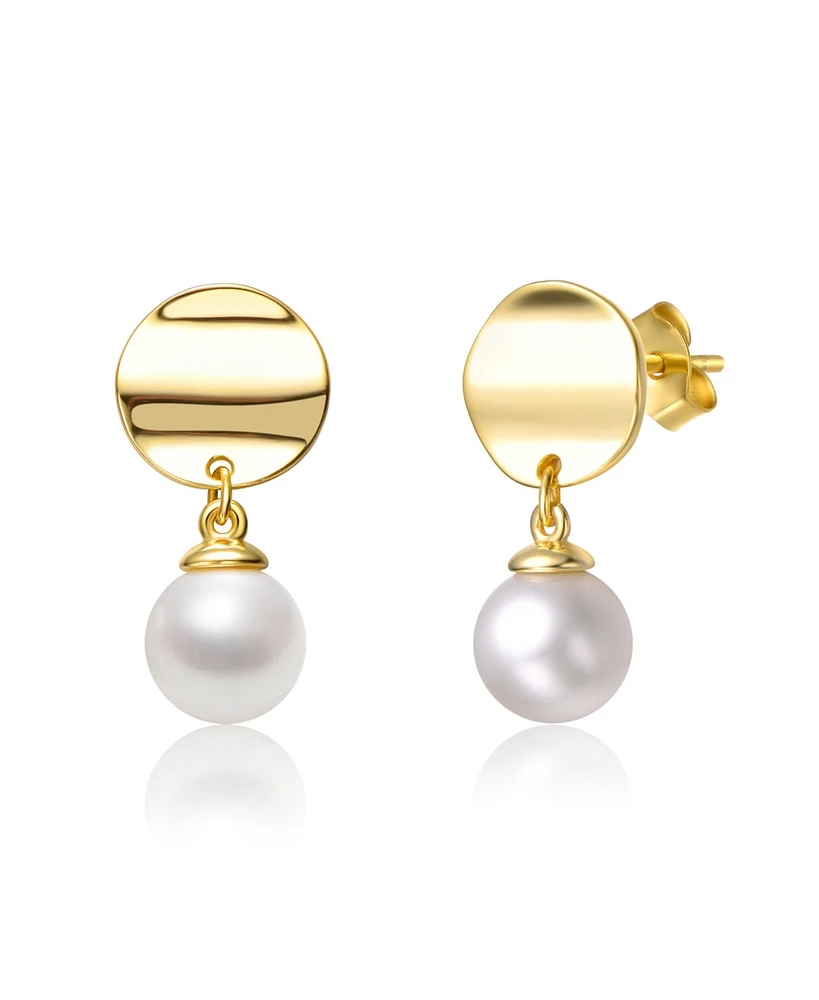 Sterling Silver & 14K Gold-Plated White Freshwater Pearl Double Drop Earrings with Gold Medallion Coin