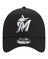 Men's New Era Black Miami Marlins A-Frame 9FORTY Trucker Adjustable Hat