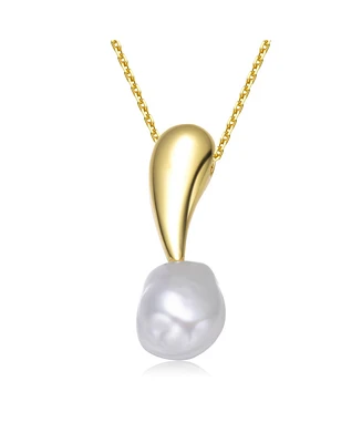 Sterling Silver 14K Gold Plated with Genuine Freshwater Pearl Drop Pendant Necklace