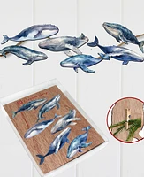 Designocracy Holiday Wooden Clip-On Ornaments Humpback Whales Set of 6 G. DeBrekht