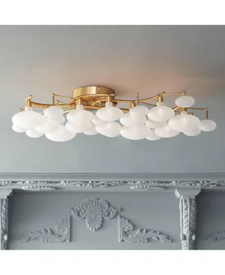 Possini Euro Design Lilypad Modern Ceiling Light Semi Flush-Mount Fixture 30 1/4" Wide Warm Brass Gold Frosted Opal Etched Glass Shade for Bedroom Kit